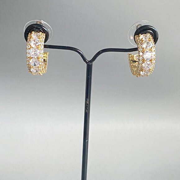 FAC Gold Tone Cubic Zirconia Huggie Hoop Earrings NWT - Picture 2 of 10